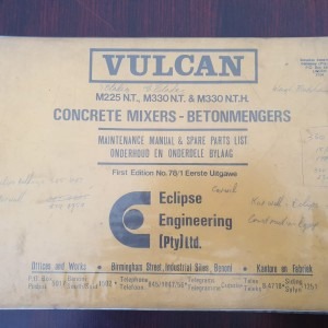 Vulcan Concrete Mixers - Maintenance Manual & Spare Parts List